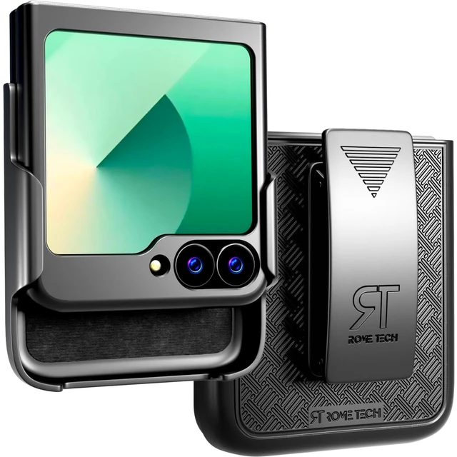 Main image of Rome Tech Belt Clip Holster Case for Samsung Galaxy Z Flip 6 Grip Textured Rugged Galaxy ZFlip 6 Case Belt Clip Cover - Black
