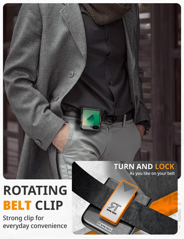 Alt view image 4 of 6 - Rome Tech Belt Clip Holster Case for Samsung Galaxy Z Flip 6 Grip Textured Rugged Galaxy ZFlip 6 Case Belt Clip Cover - Black