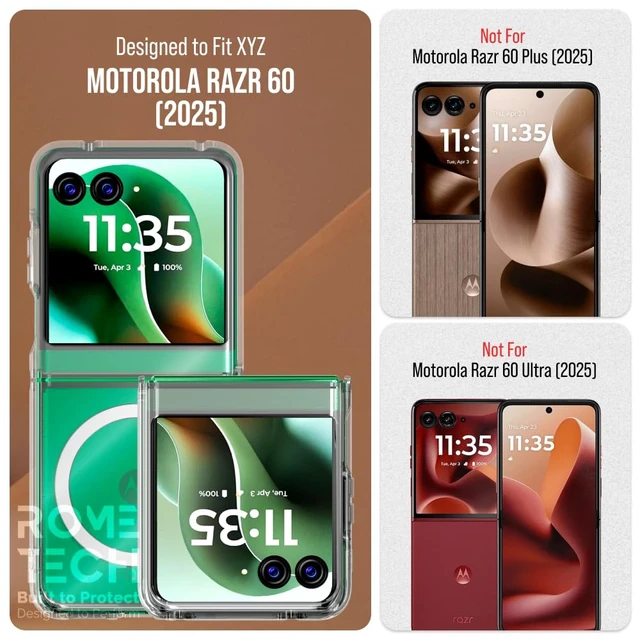 Alt view image 2 of 7 - Motorola Razr 60 (2025) Hybrid Shockproof Clear Slim Acrylic Case Cover Flexible Hinge Rib with MagSafe
