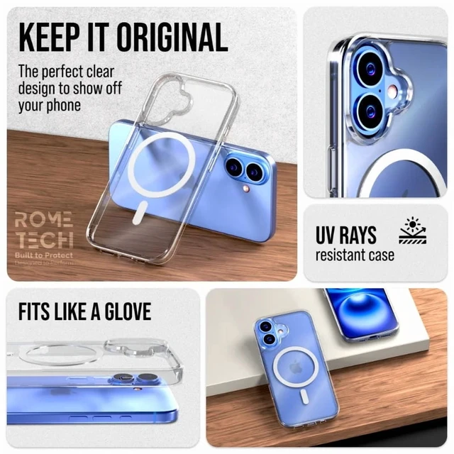 Alt view image 5 of 5 - Rome Tech Hybrid Case 2-Pack For iPhone 16 - Clear, Clear / Black