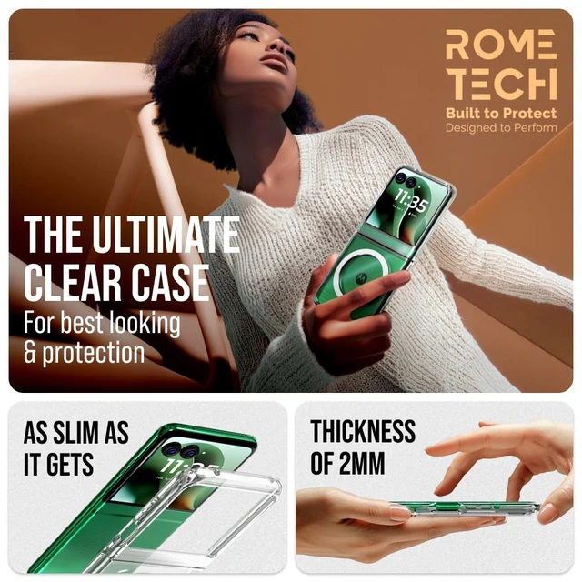 Alt view image 3 of 7 - Motorola Razr 60 (2025) Hybrid Shockproof Clear Slim Acrylic Case Cover Flexible Hinge Rib with MagSafe
