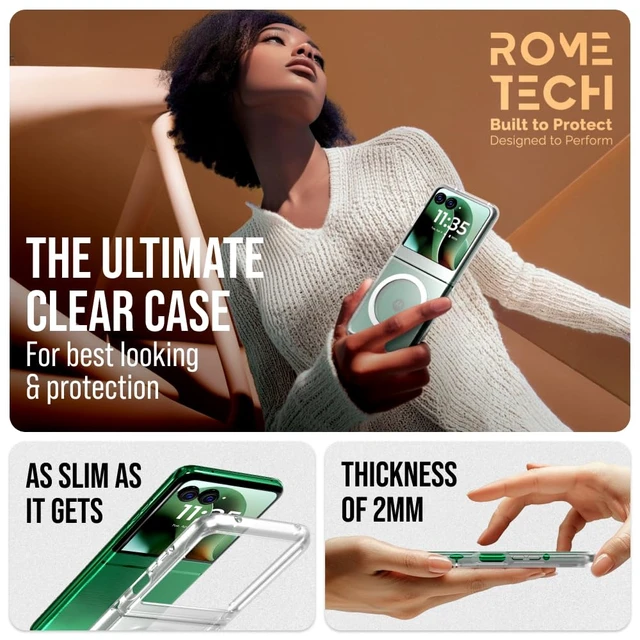 Alt view image 3 of 6 - Motorola Razr 60 (2025) Hybrid Shockproof Clear Slim Acrylic Case Cover Flexible Hinge Rib with MagSafe