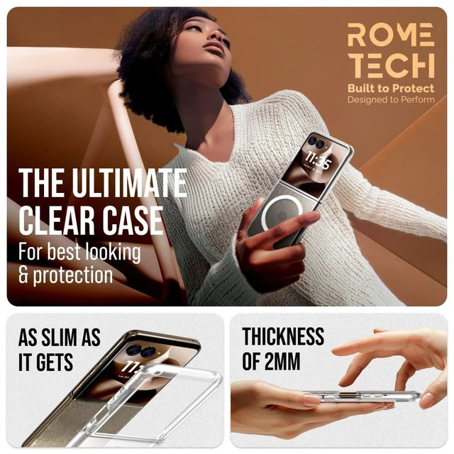 Alt view image 3 of 6 - Motorola Razr 60 Plus (2025) Hybrid Shockproof Clear Slim Acrylic Case Cover Flexible Hinge Rib with MagSafe