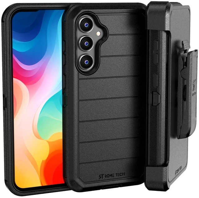 Main image of Rome Tech Case with Belt Clip Holster & Kickstand, Dual-Layer Shockproof Phone Case with Screen Protector - Black for Samsung Galaxy S23 FE