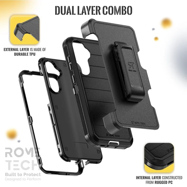 Alt view image 4 of 7 - Rome Tech Case with Belt Clip Holster & Kickstand, Dual-Layer Shockproof Phone Case with Screen Protector - Black for Samsung Galaxy S23 FE