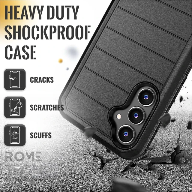 Alt view image 7 of 7 - Rome Tech Case with Belt Clip Holster & Kickstand, Dual-Layer Shockproof Phone Case with Screen Protector - Black for Samsung Galaxy S23 FE