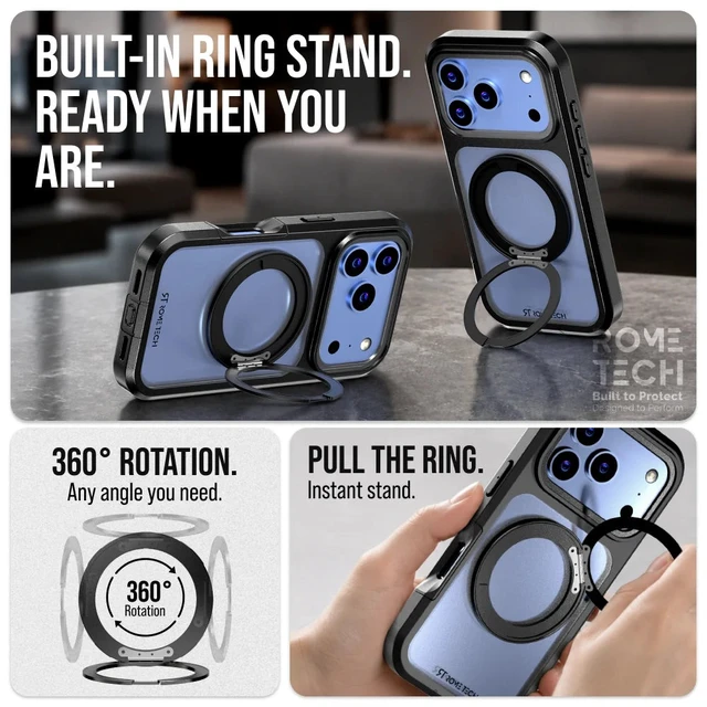 Alt view image 4 of 7 - Rome Tech Defender Acrylic With Rotating Magnetic Holder - Gray for Apple iPhone 18 Pro Max / 17 Pro Max