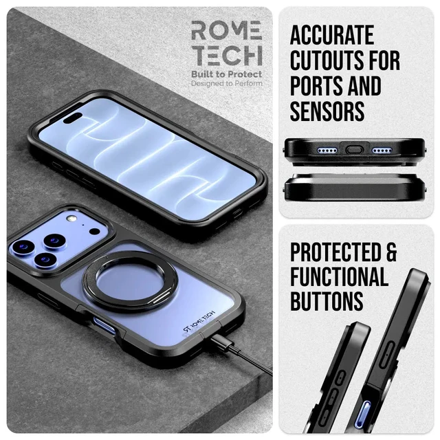 Alt view image 5 of 7 - Rome Tech Defender Acrylic With Rotating Magnetic Holder - Gray for Apple iPhone 18 Pro Max / 17 Pro Max