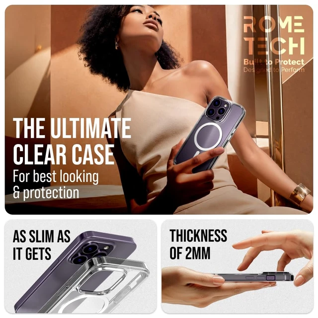 Alt view image 4 of 7 - Rome Tech Hybrid TPU Acrylic w/Magsafe w/Holster - Clear for Apple iPhone 14 Pro Max