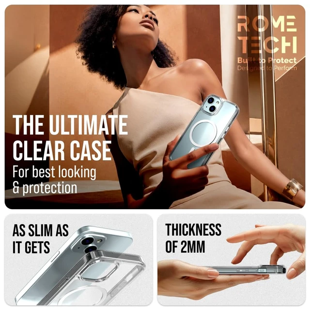 Alt view image 4 of 7 - Rome Tech Hybrid TPU Acrylic w/Magsafe w/Holster - Clear for Apple iPhone 15
