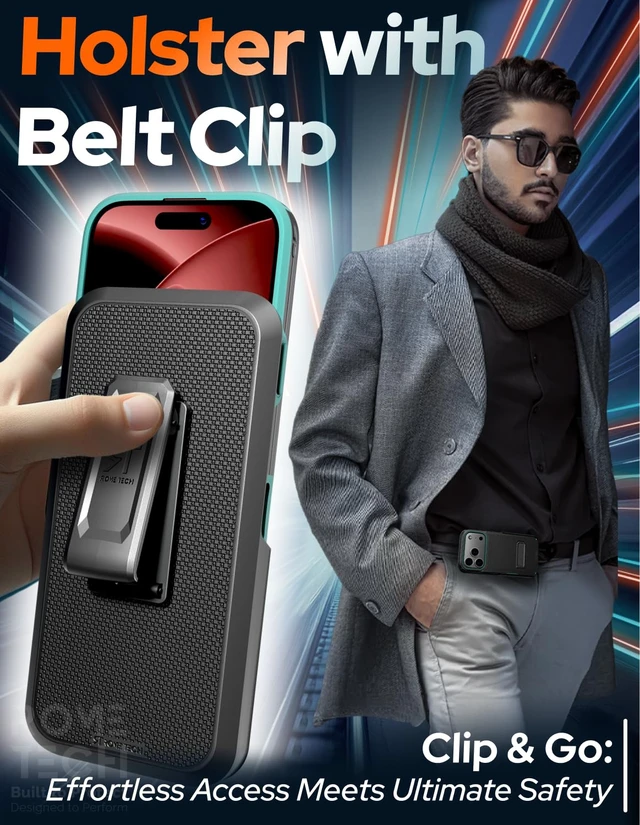 Alt view image 4 of 7 - Rome Tech Belt Clip Holster w/Magsafe - Black/Green for Apple iPhone 18 Pro