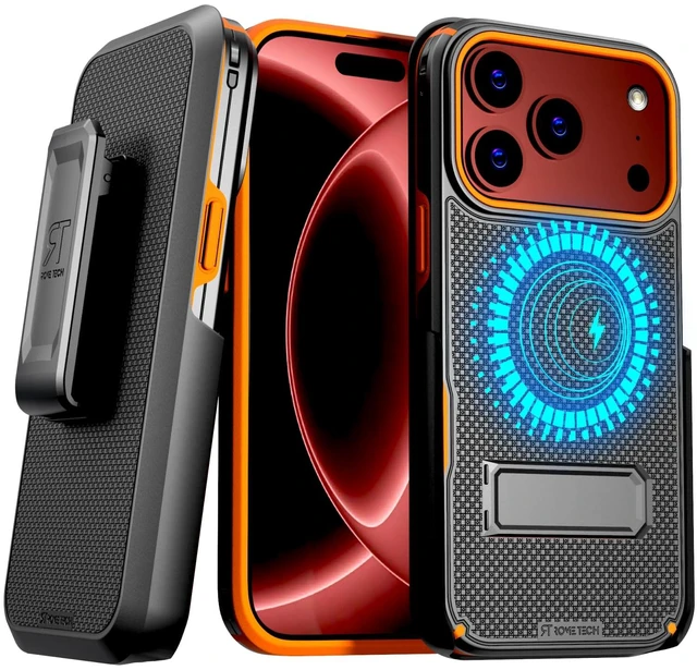 Main image of Rome Tech Belt Clip Holster w/Magsafe - Black/Orange for Apple iPhone 18 Pro