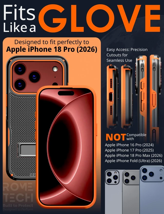 Alt view image 2 of 7 - Rome Tech Belt Clip Holster w/Magsafe - Black/Orange for Apple iPhone 18 Pro