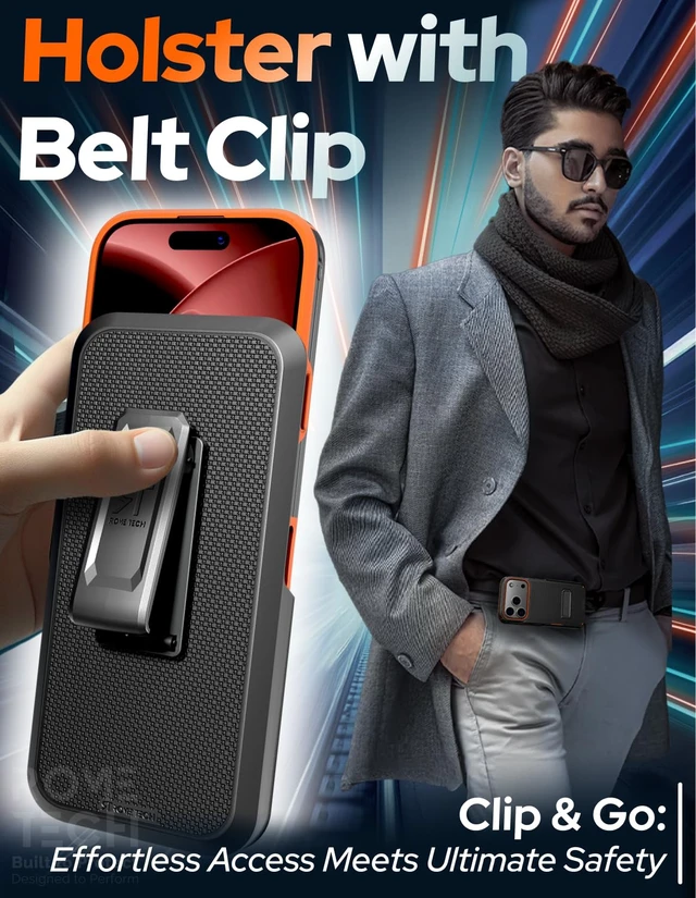 Alt view image 4 of 7 - Rome Tech Belt Clip Holster w/Magsafe - Black/Orange for Apple iPhone 18 Pro