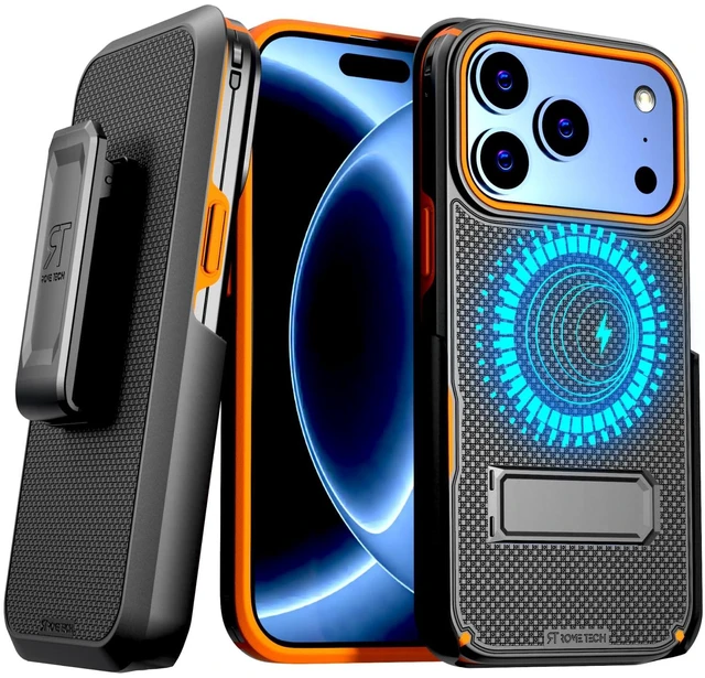 Main image of Rome Tech Belt Clip Holster w/Magsafe - Black/Orange for Apple iPhone 18 Pro Max