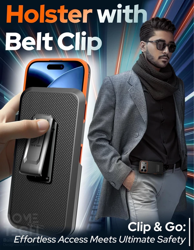 Alt view image 4 of 7 - Rome Tech Belt Clip Holster w/Magsafe - Black/Orange for Apple iPhone 18 Pro Max