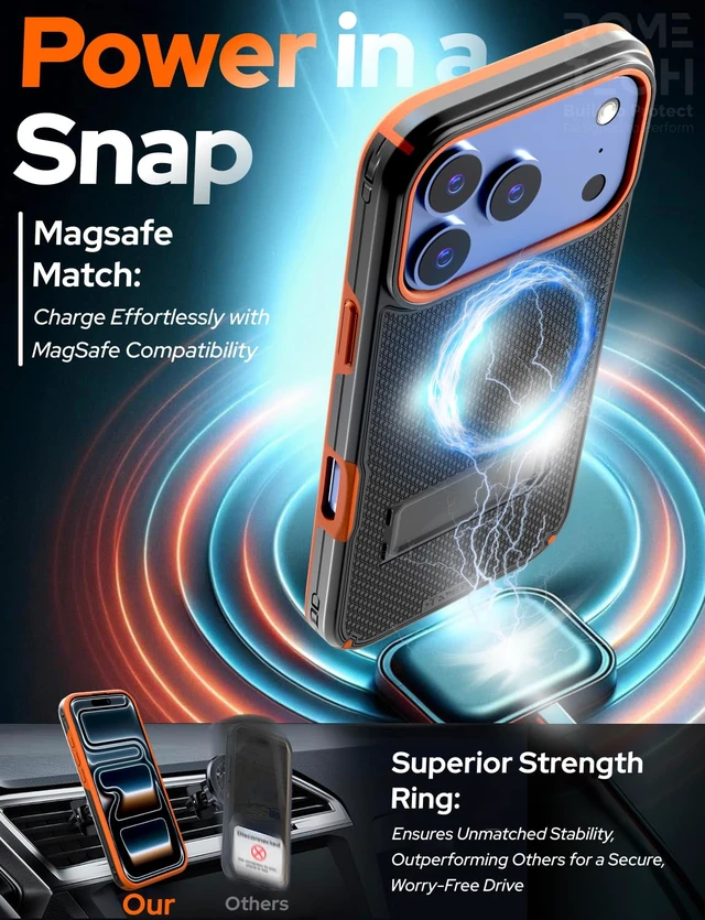 Alt view image 6 of 7 - Rome Tech Belt Clip Holster w/Magsafe - Black/Orange for Apple iPhone 18 Pro Max