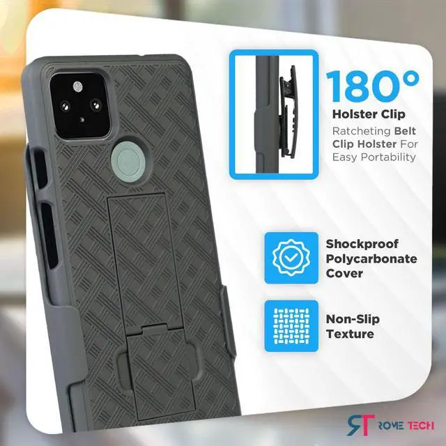 Alt view image 3 of 7 - Google Pixel 5 6.0" (2020) Rome Tech Shell Holster Combo Case - Black