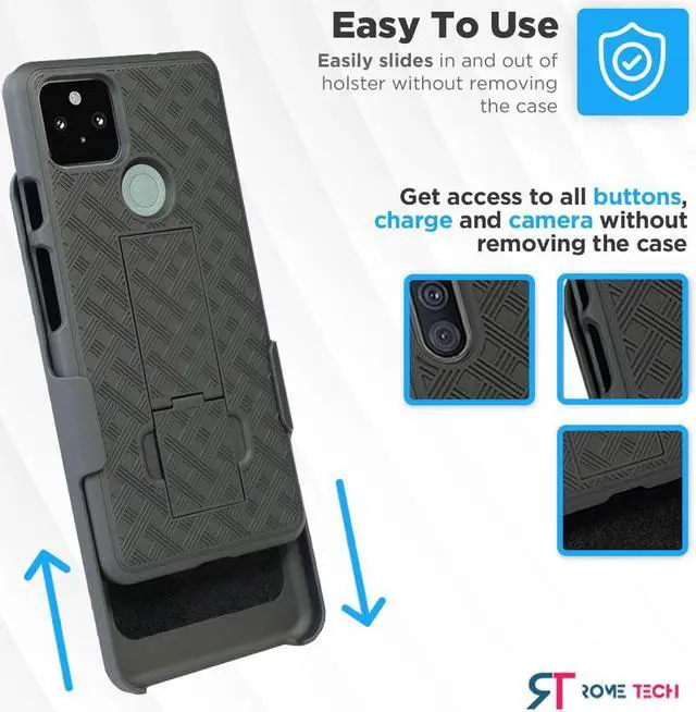 Alt view image 4 of 7 - Google Pixel 5 6.0" (2020) Rome Tech Shell Holster Combo Case - Black