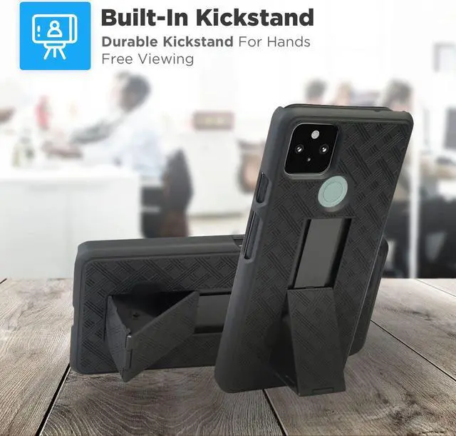 Alt view image 5 of 7 - Google Pixel 5 6.0" (2020) Rome Tech Shell Holster Combo Case - Black