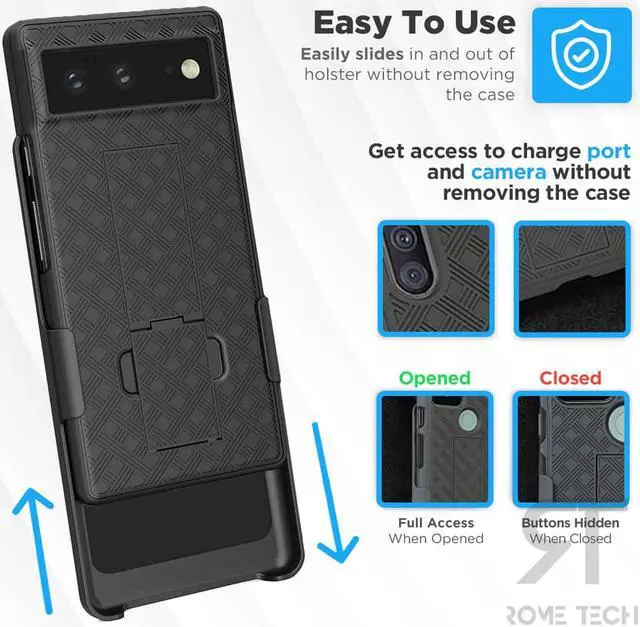 Alt view image 4 of 7 - Google Pixel 6 6.4" (2021) Rome Tech Shell Holster Combo Case - Black
