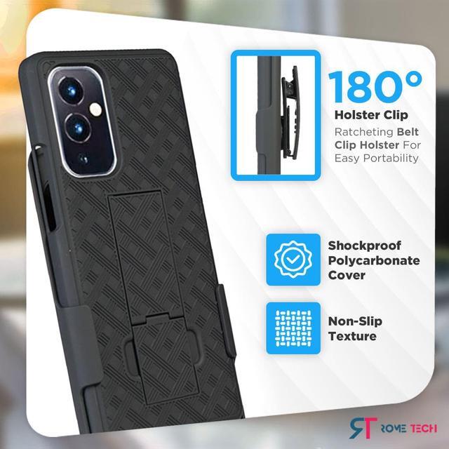 Alt view image 3 of 5 - OnePlus 9 6.55" (2021) Rome Tech Shell Holster Combo Case - Black