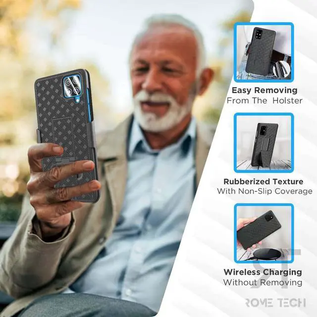 Alt view image 6 of 6 - Samsung Galaxy A12 6.5" (2021) Rome Tech Shell Holster Combo Case - Black