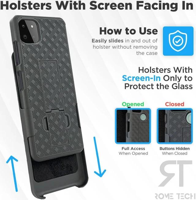 Alt view image 5 of 7 - Samsung Galaxy A22 5G 6.4" (2021) Rome Tech Shell Holster Combo Case - Black