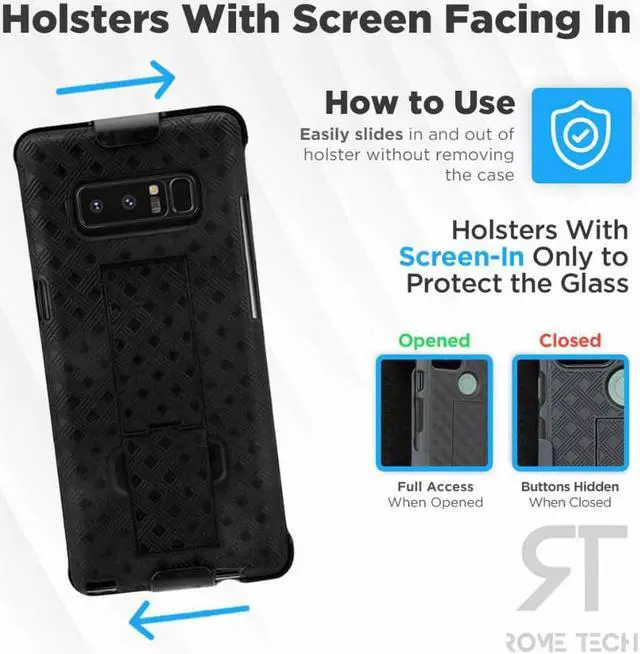 Alt view image 4 of 5 - Samsung Galaxy Note 8 6.3" (2017) Rome Tech Shell Holster Combo Case - Black (Side Open)