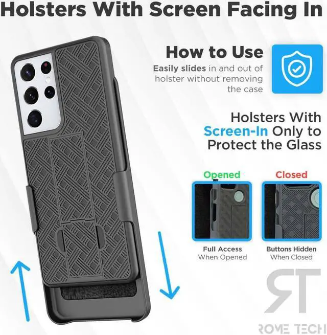 Alt view image 4 of 6 - Samsung Galaxy S21 Ultra 6.8" (2021) Rome Tech Shell Holster Combo Case - Black