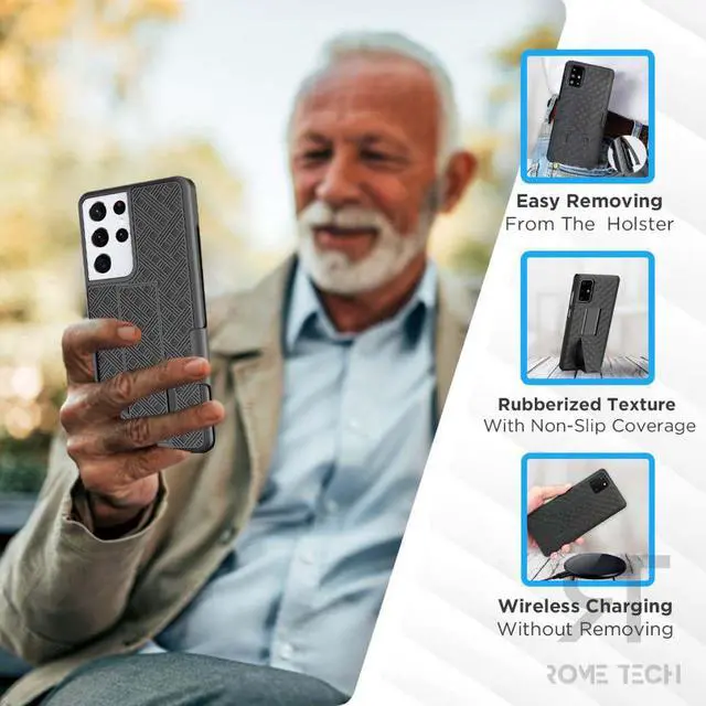 Alt view image 6 of 6 - Samsung Galaxy S21 Ultra 6.8" (2021) Rome Tech Shell Holster Combo Case - Black