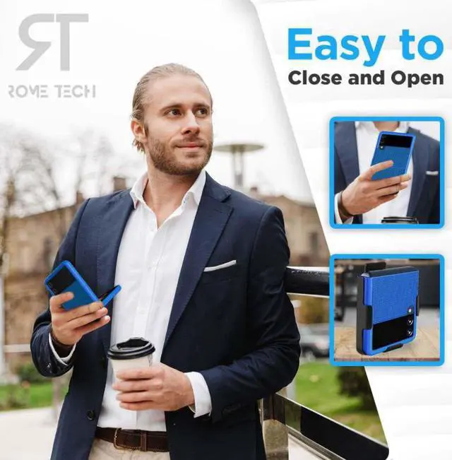 Alt view image 4 of 4 - Samsung Galaxy Z Flip3 6.7" (2021) Rome Tech Shell Holster Combo Case - Blue