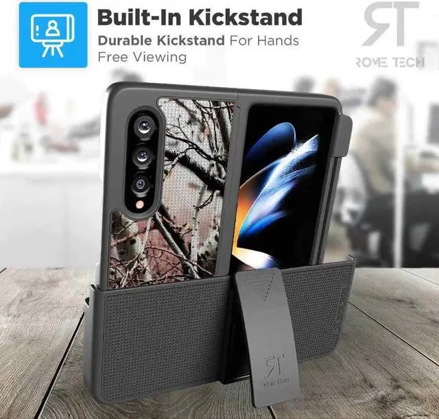 Alt view image 4 of 4 - Samsung Galaxy Z Fold4 5G 7.6" (2022) Rome Tech Shell Holster Combo Case (Pen Edition) - Camo Tree