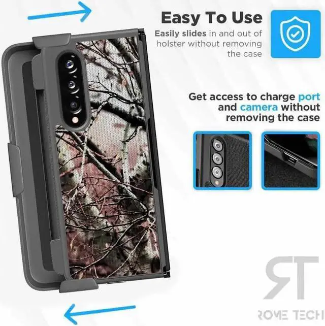 Alt view image 3 of 4 - Samsung Galaxy Z Fold4 5G 7.6" (2022) Rome Tech Shell Holster Combo Case (Pen Edition) - Camo Tree