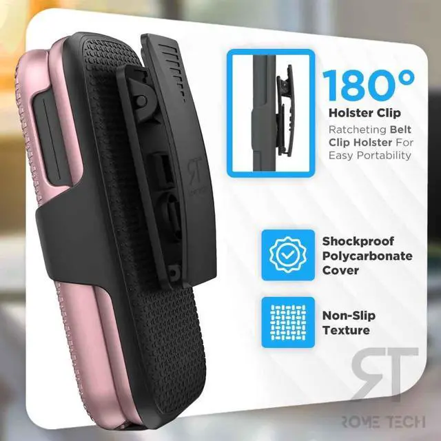 Alt view image 3 of 3 - TCL Flip / TCL Flip Pro / Alcatel Go Flip 4 Rome Tech Shell Holster Combo Case - Rose Gold
