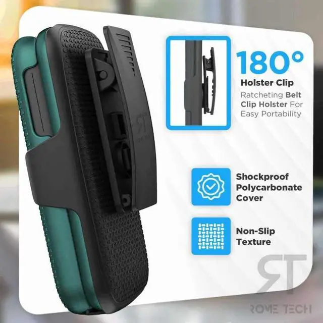 Alt view image 3 of 3 - TCL Flip / TCL Flip Pro / Alcatel Go Flip 4 Rome Tech Shell Holster Combo Case - Teal