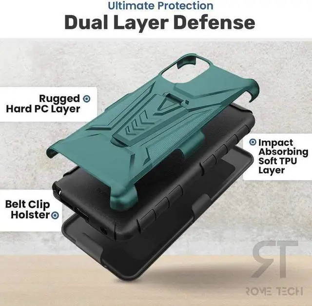 Alt view image 3 of 6 - Apple iPhone 14 Pro Max 6.7" (2022) Rome Tech Dual-Layer Holster Case - Dark Green / Teal