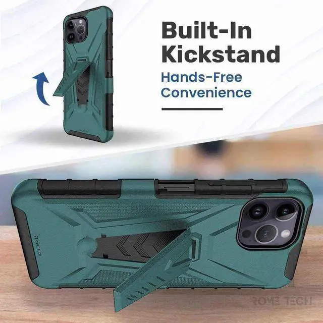 Alt view image 4 of 6 - Apple iPhone 14 Pro Max 6.7" (2022) Rome Tech Dual-Layer Holster Case - Dark Green / Teal