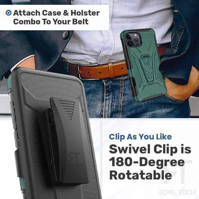 Alt view image 6 of 6 - Apple iPhone 14 Pro Max 6.7" (2022) Rome Tech Dual-Layer Holster Case - Dark Green / Teal
