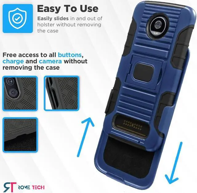 Alt view image 4 of 7 - Rome Tech For Motorola Moto Z2 Play Dual-Layer Holster Case with Kickstand