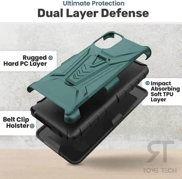 Alt view image 4 of 6 - Samsung Galaxy A14 5G 6.8" (2022) Rome Tech Dual-Layer Holster Case - Dark Green / Teal