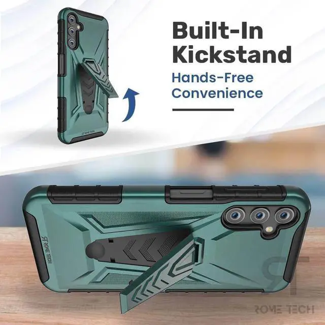 Alt view image 5 of 6 - Samsung Galaxy A14 5G 6.8" (2022) Rome Tech Dual-Layer Holster Case - Dark Green / Teal