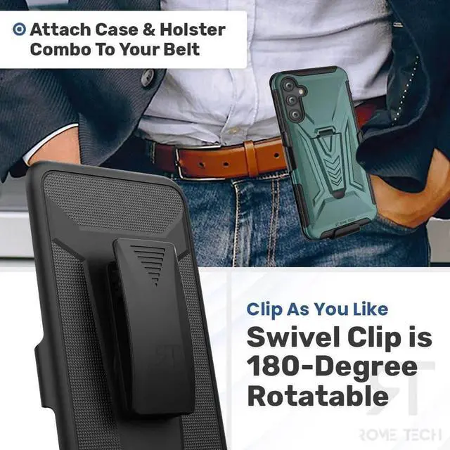 Alt view image 3 of 6 - Samsung Galaxy A14 5G 6.8" (2022) Rome Tech Dual-Layer Holster Case - Dark Green / Teal