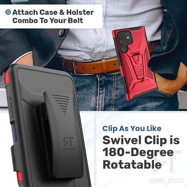 Alt view image 3 of 6 - Samsung Galaxy S22 Ultra 6.8" (2022) Rome Tech Dual-Layer Holster Case - Red