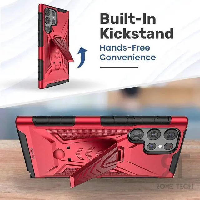 Alt view image 5 of 6 - Samsung Galaxy S22 Ultra 6.8" (2022) Rome Tech Dual-Layer Holster Case - Red