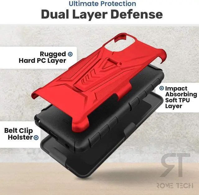 Alt view image 4 of 6 - Samsung Galaxy S22 Ultra 6.8" (2022) Rome Tech Dual-Layer Holster Case - Red