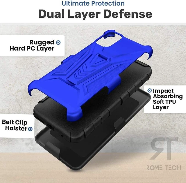 Alt view image 4 of 7 - T-Mobile Revvl V 4G 6.52" (2021) Rome Tech Dual-Layer Holster Case - Blue
