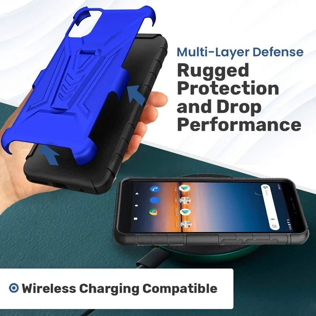 Alt view image 6 of 7 - T-Mobile Revvl V 4G 6.52" (2021) Rome Tech Dual-Layer Holster Case - Blue