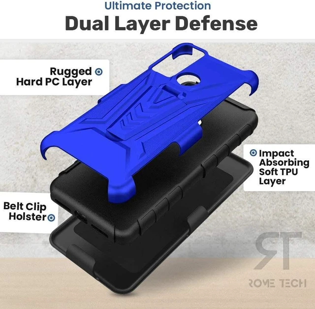 Alt view image 4 of 7 - TCL 4X 5G / 20A 5G 6.5" (2021) Rome Tech Dual-Layer Holster Case - Blue