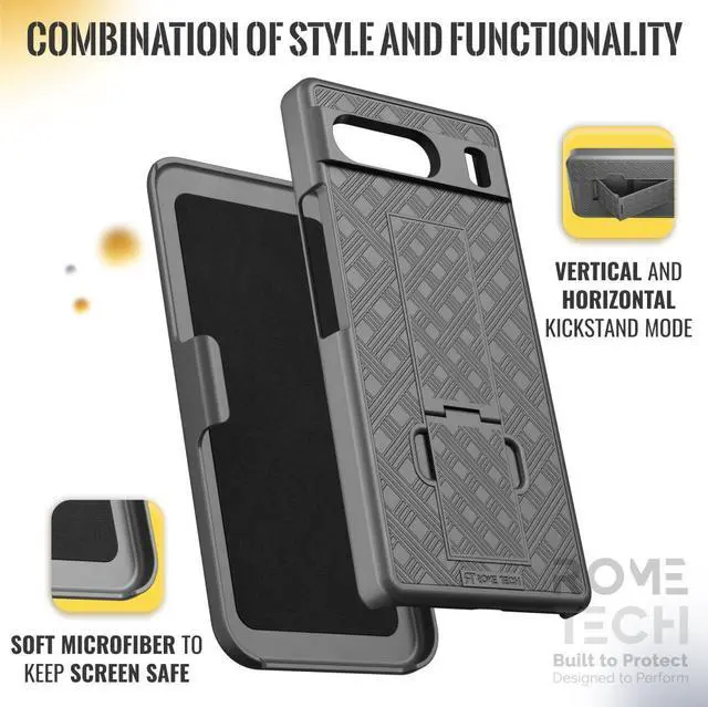 Alt view image 4 of 6 - Google Pixel 8 Pro (2023) Rome Tech Shell Holster Combo Case - Black